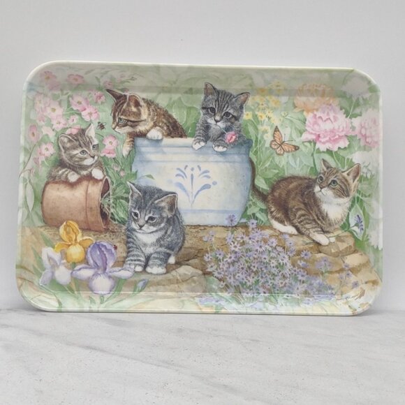 Melplus Monza R2S Melamine Tray Kittens Flowers Garden Scene 5.5" X 8" Italy - Picture 10 of 10